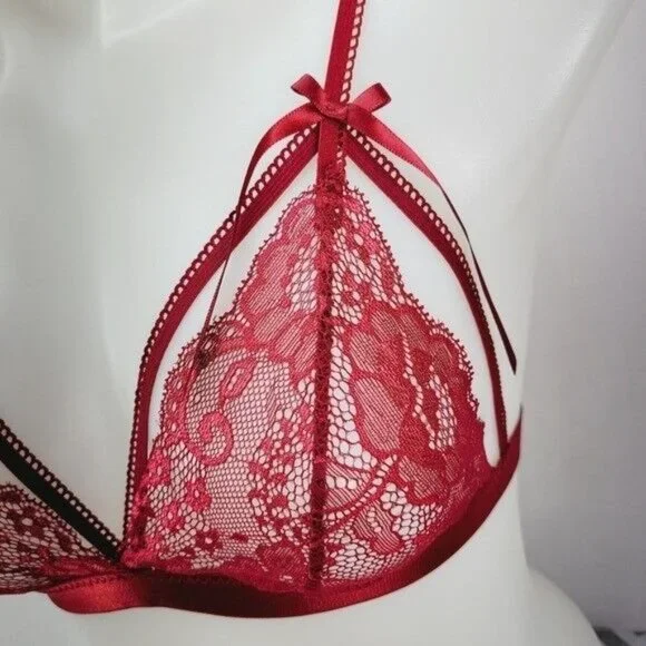 * Avidlove small bra garter set floral lace sexy set bow detail burgendy c… - Picture 8 of 11